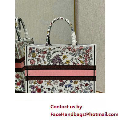 Dior Large Book Tote Bag in White Multicolor Florilegio Embroidery 2023