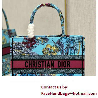 Dior Medium Book Tote Bag in Multicolor Toile de Jouy Voyage Embroidery Blue - Click Image to Close