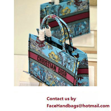 Dior Medium Book Tote Bag in Multicolor Toile de Jouy Voyage Embroidery Blue