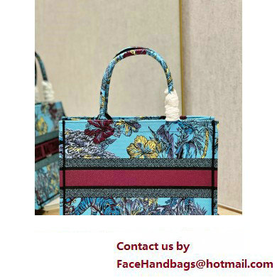 Dior Medium Book Tote Bag in Multicolor Toile de Jouy Voyage Embroidery Blue