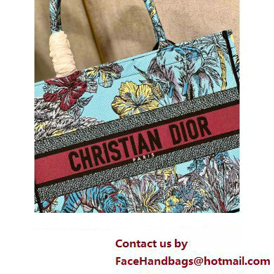 Dior Medium Book Tote Bag in Multicolor Toile de Jouy Voyage Embroidery Blue