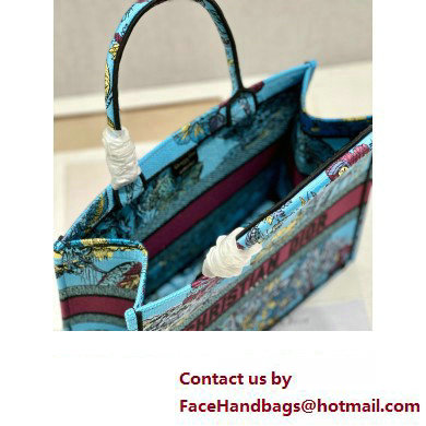 Dior Medium Book Tote Bag in Multicolor Toile de Jouy Voyage Embroidery Blue