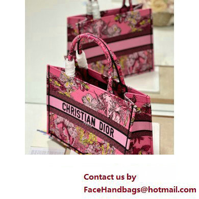 Dior Medium Book Tote Bag in Multicolor Toile de Jouy Voyage Embroidery Fuchsia