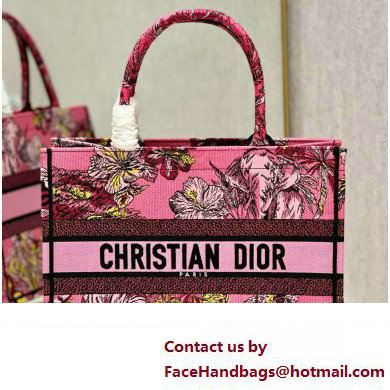 Dior Medium Book Tote Bag in Multicolor Toile de Jouy Voyage Embroidery Fuchsia