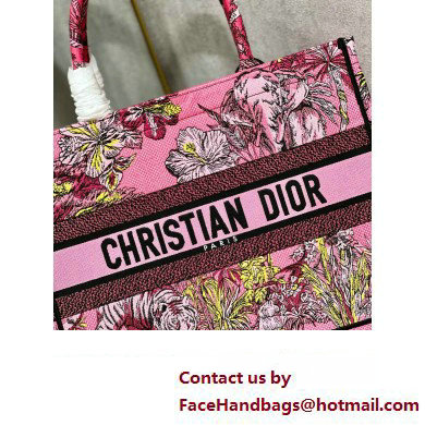 Dior Medium Book Tote Bag in Multicolor Toile de Jouy Voyage Embroidery Fuchsia