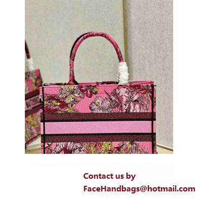 Dior Medium Book Tote Bag in Multicolor Toile de Jouy Voyage Embroidery Fuchsia