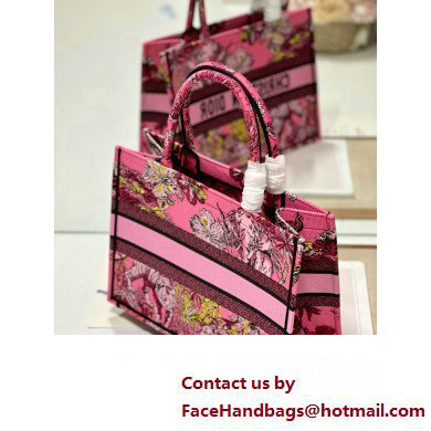 Dior Medium Book Tote Bag in Multicolor Toile de Jouy Voyage Embroidery Fuchsia