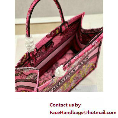 Dior Medium Book Tote Bag in Multicolor Toile de Jouy Voyage Embroidery Fuchsia