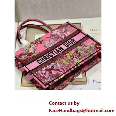 Dior Medium Book Tote Bag in Multicolor Toile de Jouy Voyage Embroidery Fuchsia