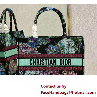 Dior Medium Book Tote Bag in Multicolor Toile de Jouy Voyage Embroidery Green