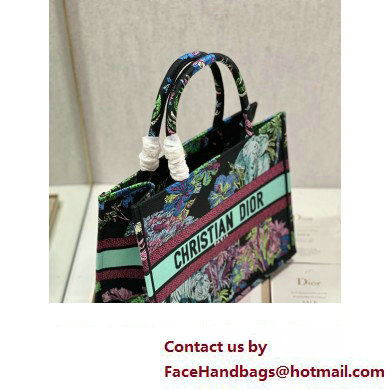 Dior Medium Book Tote Bag in Multicolor Toile de Jouy Voyage Embroidery Green