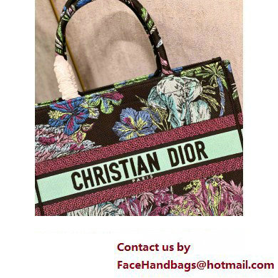 Dior Medium Book Tote Bag in Multicolor Toile de Jouy Voyage Embroidery Green