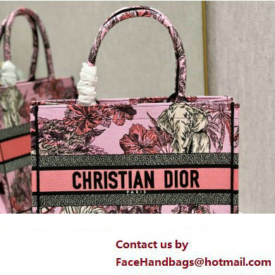 Dior Medium Book Tote Bag in Multicolor Toile de Jouy Voyage Embroidery Pink