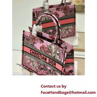 Dior Medium Book Tote Bag in Multicolor Toile de Jouy Voyage Embroidery Pink