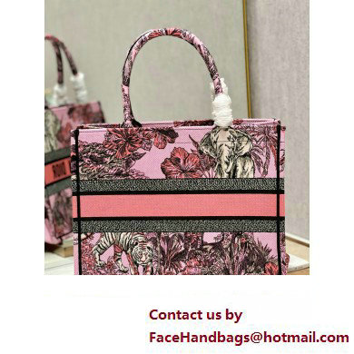 Dior Medium Book Tote Bag in Multicolor Toile de Jouy Voyage Embroidery Pink