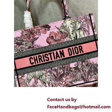 Dior Medium Book Tote Bag in Multicolor Toile de Jouy Voyage Embroidery Pink