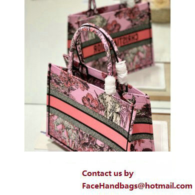 Dior Medium Book Tote Bag in Multicolor Toile de Jouy Voyage Embroidery Pink