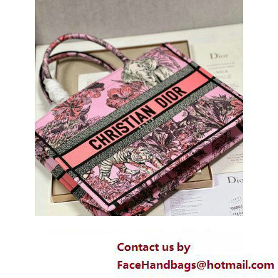 Dior Medium Book Tote Bag in Multicolor Toile de Jouy Voyage Embroidery Pink