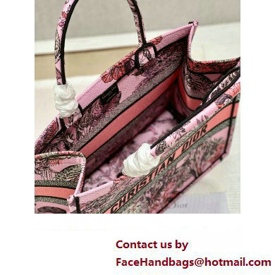 Dior Medium Book Tote Bag in Multicolor Toile de Jouy Voyage Embroidery Pink