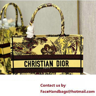 Dior Medium Book Tote Bag in Multicolor Toile de Jouy Voyage Embroidery Yellow