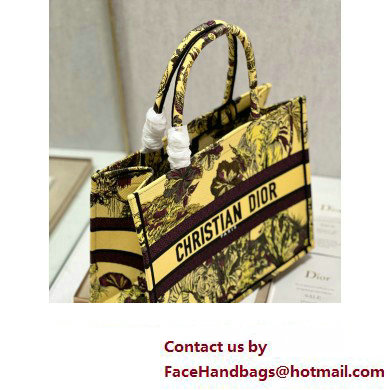 Dior Medium Book Tote Bag in Multicolor Toile de Jouy Voyage Embroidery Yellow