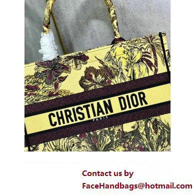 Dior Medium Book Tote Bag in Multicolor Toile de Jouy Voyage Embroidery Yellow