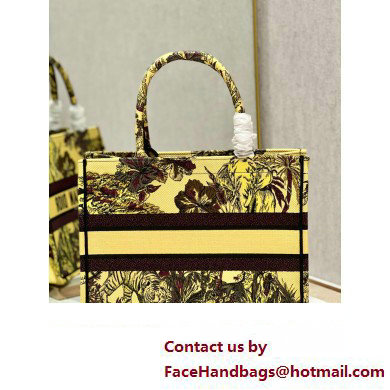 Dior Medium Book Tote Bag in Multicolor Toile de Jouy Voyage Embroidery Yellow