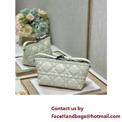 Dior Medium DiorTravel Nomad Pouch bag in Macrocannage Calfskin White/silver