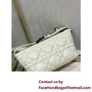 Dior Medium DiorTravel Nomad Pouch bag in Macrocannage Calfskin White/silver