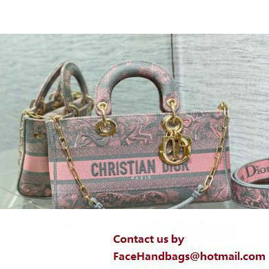 Dior Medium Lady D-Joy Bag in Gray and Pink Toile de Jouy Reverse Embroidery