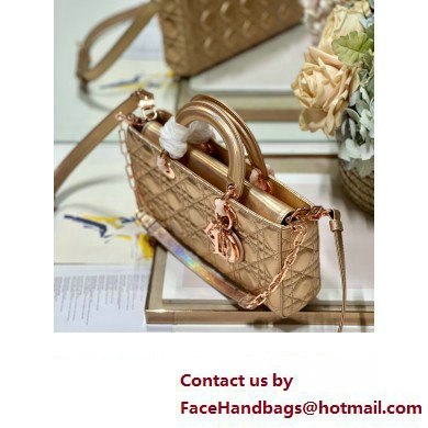 Dior Medium Lady D-Joy Bag in Iridescent and Cannage Lambskin Pink Gold