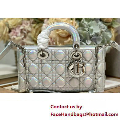 Dior Medium Lady D-Joy Bag in Iridescent and Cannage Lambskin Silver