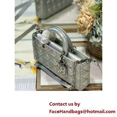 Dior Medium Lady D-Joy Bag in Iridescent and Cannage Lambskin Silver