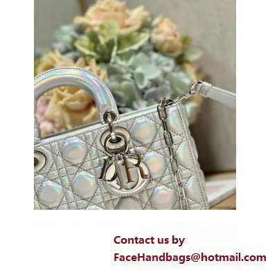 Dior Medium Lady D-Joy Bag in Iridescent and Cannage Lambskin Silver