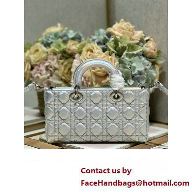 Dior Medium Lady D-Joy Bag in Iridescent and Cannage Lambskin Silver