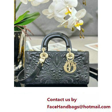 Dior Medium Lady D-Joy Bag in black Quilted-Effect Lambskin with Ornamental Motif 2023