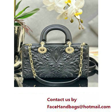 Dior Medium Lady D-Joy Bag in black Quilted-Effect Lambskin with Ornamental Motif 2023