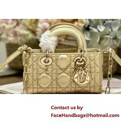 Dior Micro Lady D-Joy Bag in Iridescent and Cannage Lambskin Gold - Click Image to Close