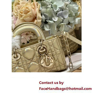 Dior Micro Lady D-Joy Bag in Iridescent and Cannage Lambskin Gold