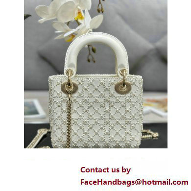 Dior Mini Lady Dior Bag with Pearls White 2023 M0505