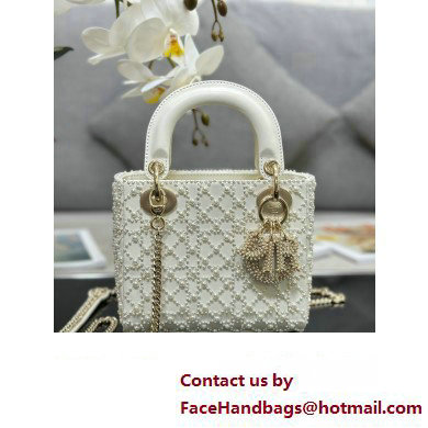 Dior Mini Lady Dior Bag with Pearls White 2023 M0505