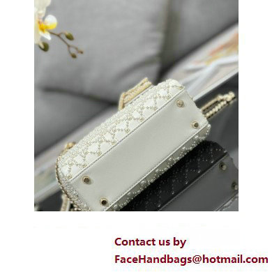 Dior Mini Lady Dior Bag with Pearls White 2023 M0505