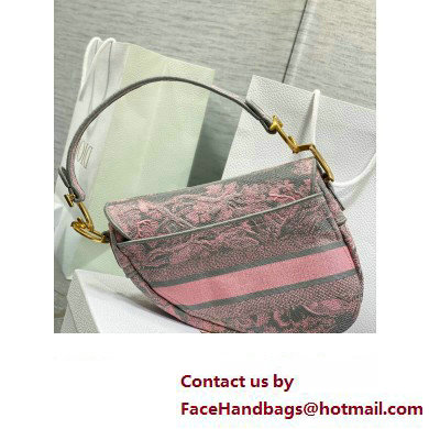 Dior Saddle Bag in Gray and Pink Toile de Jouy Reverse Embroidery