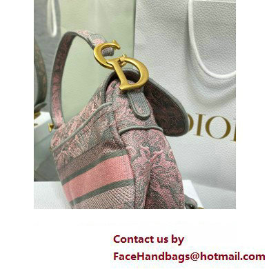 Dior Saddle Bag in Gray and Pink Toile de Jouy Reverse Embroidery