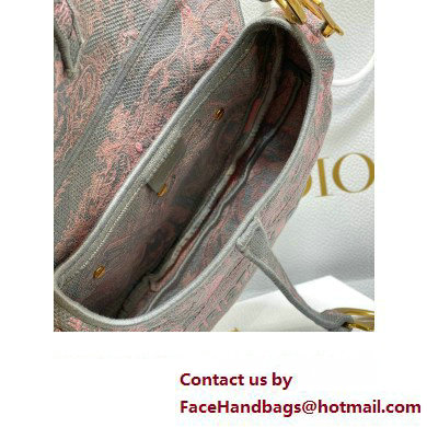 Dior Saddle Bag in Gray and Pink Toile de Jouy Reverse Embroidery