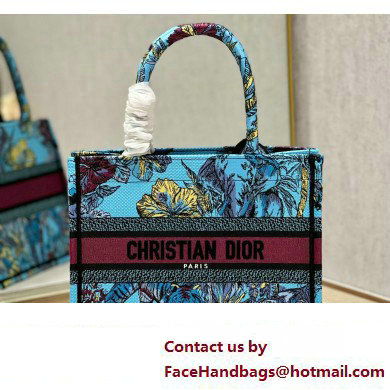 Dior Small Book Tote Bag in Multicolor Toile de Jouy Voyage Embroidery Blue - Click Image to Close