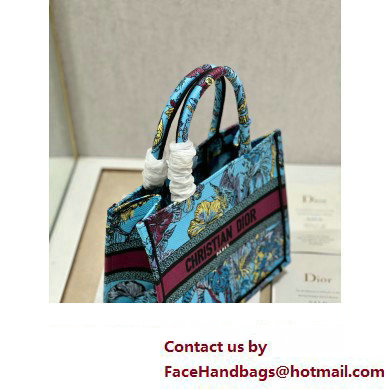 Dior Small Book Tote Bag in Multicolor Toile de Jouy Voyage Embroidery Blue