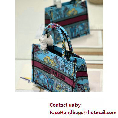 Dior Small Book Tote Bag in Multicolor Toile de Jouy Voyage Embroidery Blue