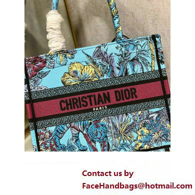 Dior Small Book Tote Bag in Multicolor Toile de Jouy Voyage Embroidery Blue