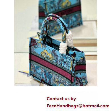 Dior Small Book Tote Bag in Multicolor Toile de Jouy Voyage Embroidery Blue